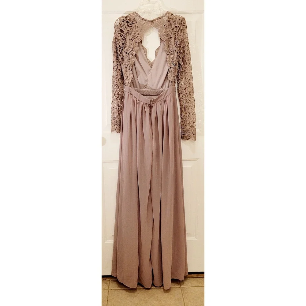 maniju tan lace long sleeve cutout maxi dress formal event size s - Picture 2 of 10